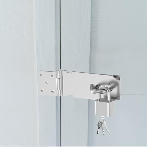 Image of 2 Sets Door Hasp Latch Locks with Padllock and Screws, Extra Thick Stainless Steel Door Latch Lock Padlock with Key for Furniture, Cabinet, Drawer, Cupboard and Closet, 5 Inch
