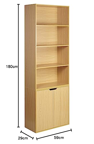 URBNLIVING Beech 6 Tier Bookshelf With 2 Doors Cupboard