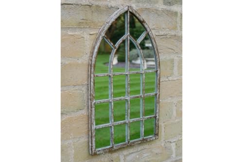 42cm Arched Window Style Indoor Outdoor Mirror Garden Grey Shabby Chic Style