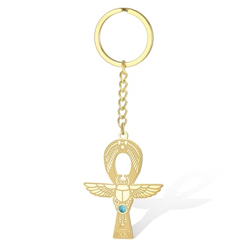 VASSAGO Porte-clés en forme de croix Ankh pour homme et femme - Œil d'Horus - Égypte ancienne - Protection de la vie - Bijou religieux, Or 2., taille unique
