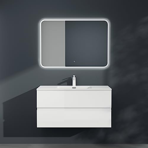 Mai & Mai Meuble sous Lavabo Blanc Mat Ensemble de Meubles de Salle de Bains 80x48x50cm Meuble Suspendu avec 2 Tiroirs Desgin AQU