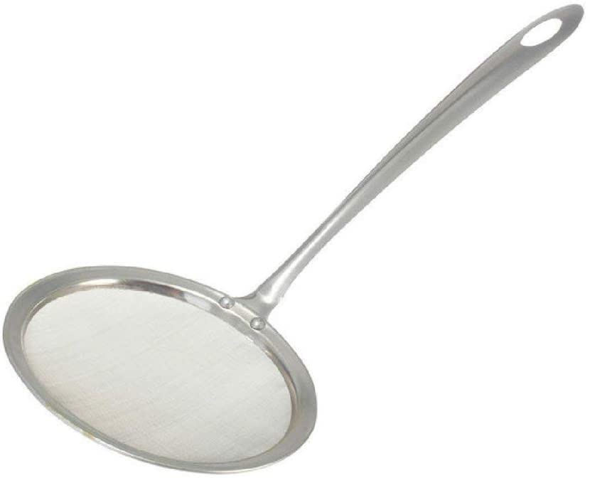Generic Kitchen Skimmer Multi-function Metal Cookware Net Portable Skimmer Baking Frying Filter Strainer Tool Kitchen Skimmer Spoon, Silver
