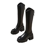 [VRGT] ブーツ ロングブーツ レディース ジョッキーブーツ ウェスタンブーツ 履き口 大きい 厚底ブーツ チャンキーヒール 23.5cm 歩きやすい 大きいサイズ ハイヒール 8センチ 長靴 バックファスナー オフィス カジュアル 黒い-タイプB 二次会 コスプレ