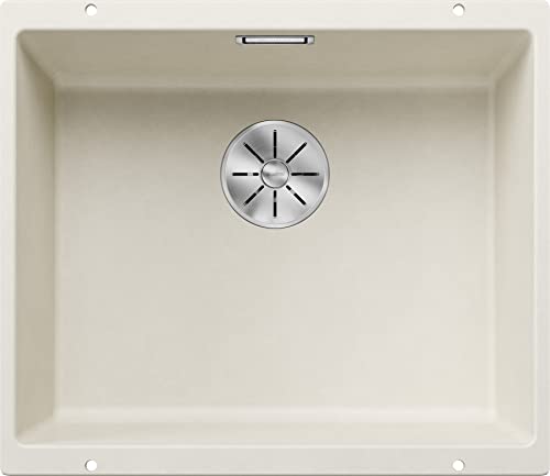 BLANCO SUBLINE 500 U Fregadero de granito de color blanco suave de SILGRANIT, tipo de montaje: bajo encimera, para armarios inferiores de 60 cm de ancho, forma de lavabo 2 en 1: dos cuencas, un