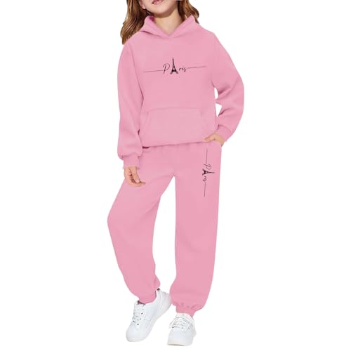 Ensemble polaire chaud pour filles de 10-11 ans avec sweat à capuche imprimé