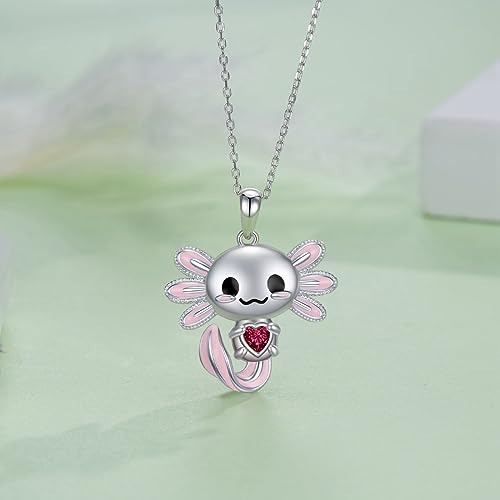 Image of Axolotl Necklace 925 Sterling Silver Axolotl Pendant Cute Animal Jewelry Gift for Women