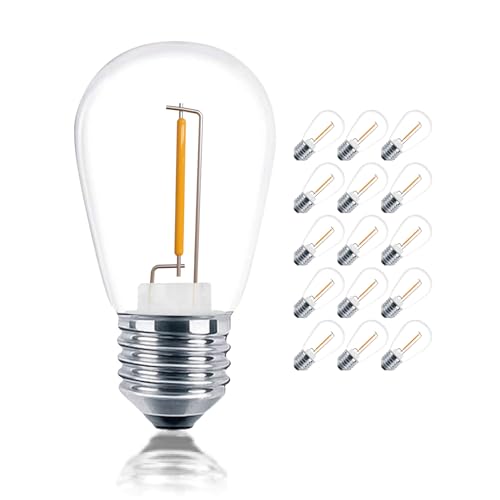 S14-Outdoor-String-Lights-Bulbs-Shatterproof-Waterproof-1Watt-LED-Edison-Light-Bulbs-11W-Equivalent-2200K-Warm-White-E26-Medium-Base15Pack S14 Outdoor String Lights Bulbs, Shatterproof & Waterproof 1Watt LED Edison Light Bulbs 11W Equivalent, 2200K Warm White, E26 Medium Base,15Pack - Image 1
