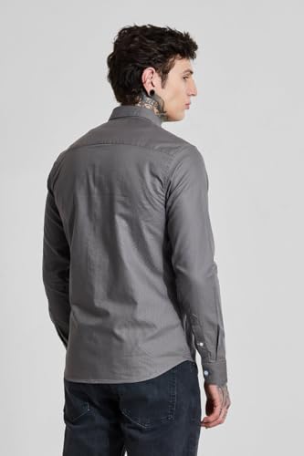 Image of SNITCH Men Casual Shirt | Slim Fit Full Sleeve Button-Down Collar Plain Design | Premium Cotton Blend & Stretchable Fabric for College & Everyday Wear