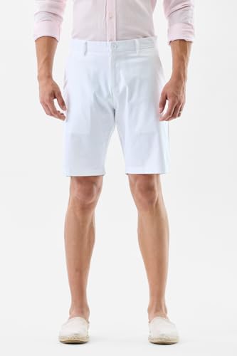 Image of SNITCH Men Casual Shorts | Regular Fit Mid Rise Solid Pattern | 100% Cotton Smooth Texture with Drawstring Closure & Elastic Waistband for Summer & Club Wear