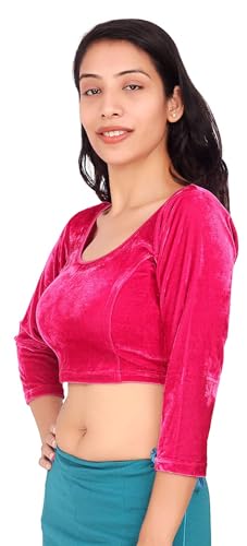 Image of Women's Solid Velvet Breathable 3 /4 Sleeve Round Neck Readymade Blouse (F K A 257111)