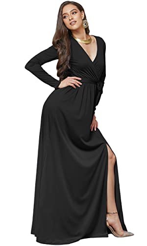 Image of KOH KOH Womens Long Sleeve V-Neck High Slit Cocktail Evening Gown Maxi Dress