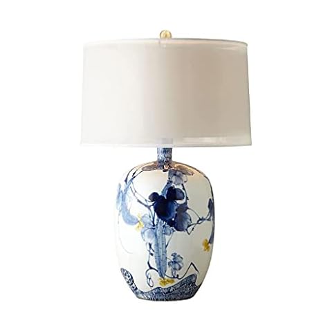 ZJXGW Modern New Chinese Blue Hand- Painted Loofah Ceramic Table Lamp Retro Model Room Living Room Bedroom Bedside Decorative Lamps Cover