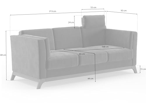 Cavadore 3er-Sofa Vida / 3-Sitzer Couch im trendigen Design mit massivem Holzrahmen in Eiche, Kopfstütze mit Kuschelkissen / 213 x 84 x 93 / Chenille, Grau – Bild 4
