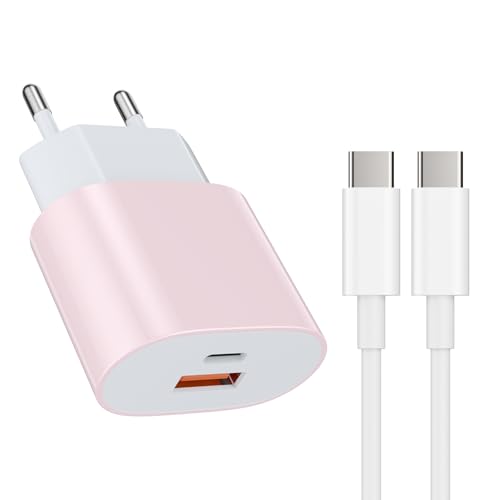 25W USB Typ-C Schnellladegerät Ladeadapter netzteil 15W USB Typ-A Ladegerät mit 2M Schnellladekabel（rosa） für:iPhone 17 16 15 Pro/Max/Plus Samsung Galaxy S25 S24 S23 S22 S21 S20 Ultra S10 S9 S8 A56