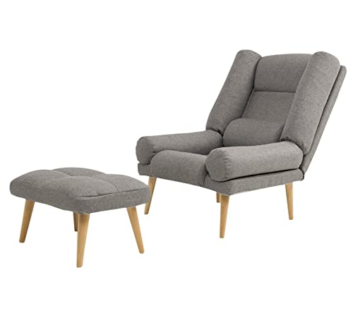 Grekpol Liegesessel Lila mit Fußhocker, Rückenlehne 5-stufig einstellbar, Sessel B75 x H100 x T65/130 cm, Hocker B65 x H25 x T42 cm, hellgrausilver Cover