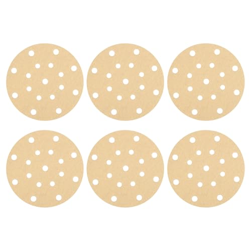 Image of sourcing map 50 Pcs 150mm 6 Inch Sanding Disc 17 Hole 180 Grit Hook and Loop Sandpaper Aluminum Oxide Random Orbital Sander Pads for Woodworking Automotive Metal, Gold
