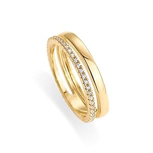 PAVOI 18K Gold Plated Cubic Zirconia Dual Stacking Rings for Women | Gold Eternity Band for Women | Thumb Ring