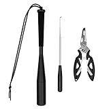 Fischtöter, Fisch Totschläger Angelzange Set, Fischbetäuber mit Rutschsicherer Griff Angelzubehör, Hakenlöser Angeln für Anfänger Angler im Freien Hecht Splitringzange Edelstahl (Schwarz)