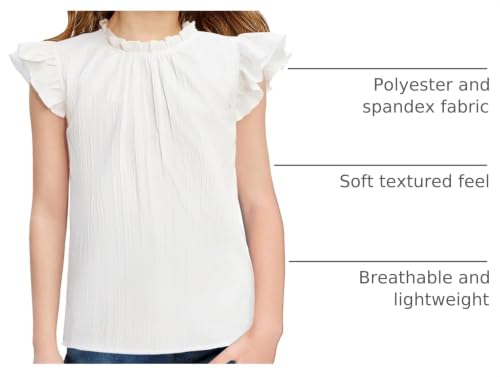 Image of Arshiner Girls Ruffle Short Sleeve Shirts Cute Summer Frill Neck Pleated Textured Blouse Tops