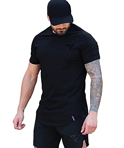 COMBAT FITNESS Mens Gym Workout T-Shirt Muscle Fitted Athlete Sports Training Slim-Fit Bodybuilding Shirt (Combat Black, Medium)