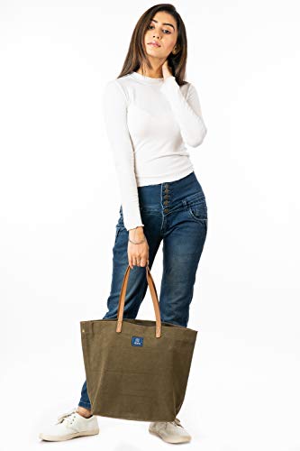 Image of AQVA Cotton Thick Canvas Tote Bag for Women (17.5 inchx13 inchx6 inch) | Trendy Stylish Multipurpose Handbag with Inside Pockets and Zipper | Shoulder Bag for Shopping, Beach, Travel and Work