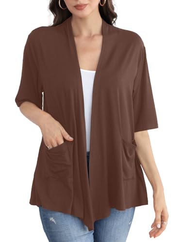 Image of ADANIKI Women 2026 Summer Lightweight Cardigan, Short Sleeve Open Front Casual Trendy Womens Kimono Cover Up with Pocket