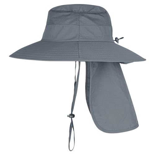 Image of Sun Hats for Men Women Fishing Hat UPF 50+ Breathable Wide Brim Bucket Hats Summer UV Protection Safari Hat with Neck Flap