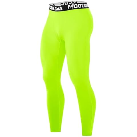 Moozava Mens Athletic Compression Pants for Workout Running Gym Leggings Football BJJ Basketball Spandex Base Layer Tights Neon Yellow L Cover