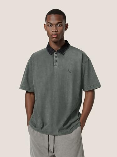 Aelfric Eden Mens Oversized Washed Polo T Shirts Heavyweight Vintage Cotton Tees Short Sleeve Tops Unisex3