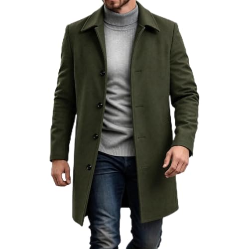 Mens Trench Coat Long Single Breasted Pea Coat Winter Lapel Collar Overcoat - image 1