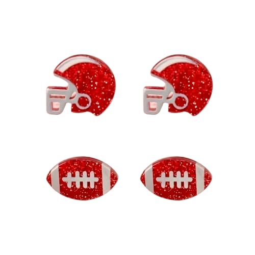 Acrylic Football Earrings for Women Cool Punk Red Football Earrings Lightweight Rugby Earrings Rugby Sports Stud Earrings Funny Sports Jewelry