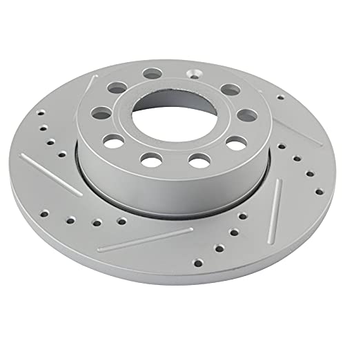 Image of TRQ Performance Rear Brake Pad and Rotor Set Semi Metallic Solid G Coated Rotors Calipers Compatible with 2010 Volkswagen Golf 2005-2010 Jetta 2006-2009 Rabbit