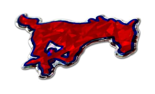 Image of Elektroplate Officially Licensed SMU Mustangs Red & Blue Reflective Decal | Premium 3D Doming All Weather Sticker for Car, Water Bottle, Laptop, Tablet, Window, Cooler, Phone | Made in The USA