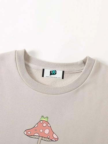 Image of SXV 'Frog & Mushroom' Printed Cool Aesthetic Drop Shoulder Oversized Baggy Sweatshirt