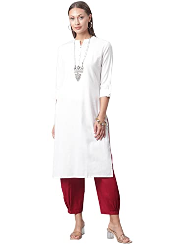 Image of Divena White Cotton Straight Kurta