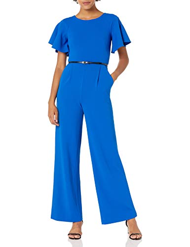 Calvin Klein Women's Short Flutter Sleeved Belted Jumpsuit, Capri, 8