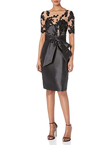Badgley Mischka Women's Embroidered Sleeve Cocktail Dress, Black, 4