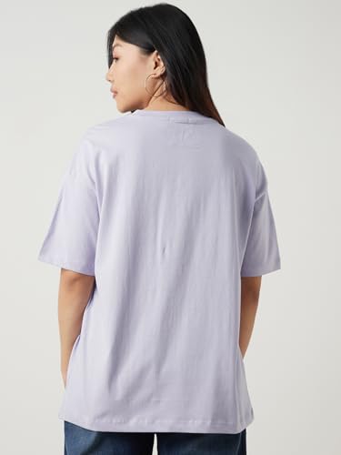 Image of Bewakoof Women's Solid Oversized Fit Half Sleeve Round Neck Cotton Jersey T-Shirt