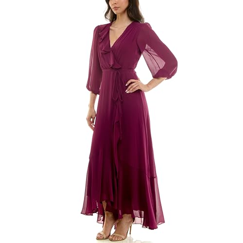 Image of Maison Tara Women's V-Neck Ruffle Faux Wrap Maxi Dress