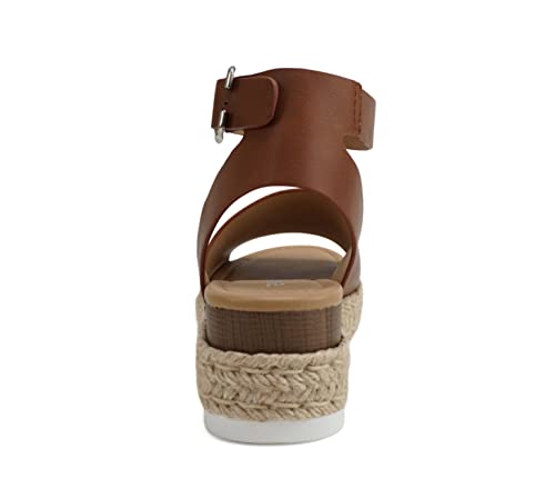 Image of Soda Topic Open Toe Buckle Ankle Strap Espadrilles Flatform Wedge Casual Sandal