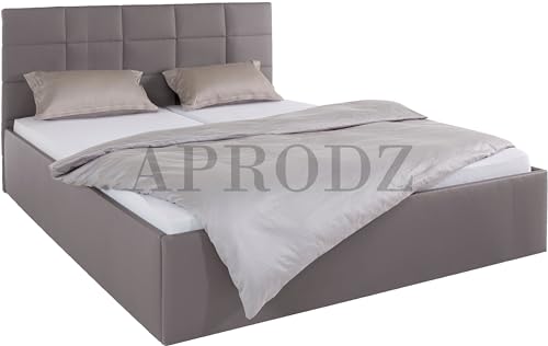 Image of APRODZ Upholstered Queen Size Bed with Box Storage (Light Grey Leatherette)