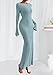 PRETTYGARDEN Women's Fall Fashion 2025 Long Sleeve Maxi Dress Ribbed Knit Boat Neck Bodycon Casual Dresses Going Out Outfits (Light Blue,X-Large)
