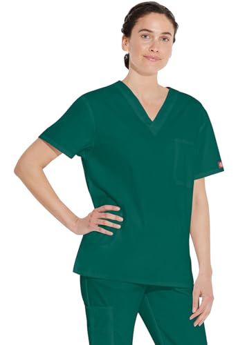 Image of Dickies EDS Signature Scrubs for Women and Scrubs for Men, Unisex One Pocket V-Neck Top in Soft Brushed Poplin 83706