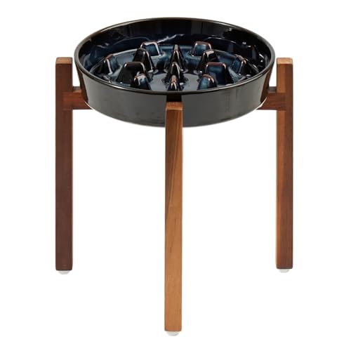 Havniva 9.5inch Ceramic Dog Raised Slow Feeder Set, Elevated Bowl