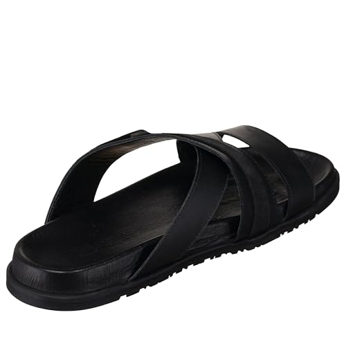 DALGALA Men's Black Calfskin Big Size Wide Fit Handmade Buckle Sandals Summer Shoes3