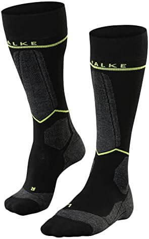 FALKE Men's SK Energizing Wool Compression Ski Socks, Merino, Knee High, Medium Padding, Breathable Quick Dry, Black (Black-Lightning 3171) - Calf Size W3, 9.5-12, 1 Pair