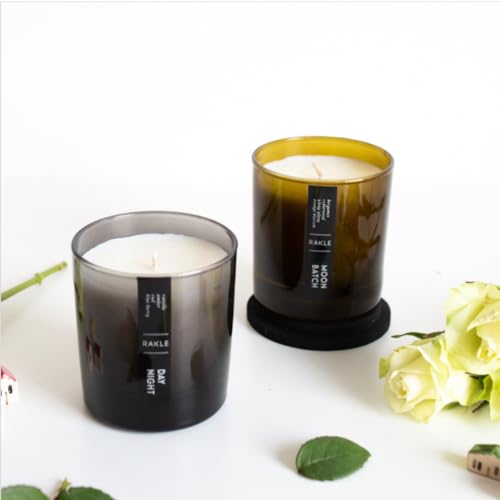 RAKLE Candles for Home Scented – Vanilla Amber Scented Candle 7.4 oz – Premium Soy Wax Blend Candle Jar with Lid for Home, Meditation, Aromatherapy – Delightful Long Lasting Scents