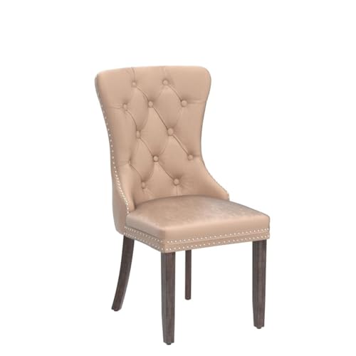 Image of Virabit Velvet Dining Chairs Set of 4, Tufted Upholstered Dining Chairs with Nailhead Back and Ring Pull Trim, Solid Wood Dining Chairs for Kitchen /Bedroom /Dining Room (Khaki)