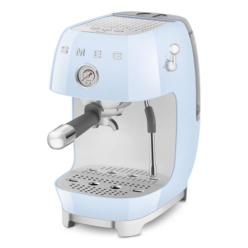Image of Smeg Cold Brew Coffee Machine, Original Italian Brand, Patented Smeg Pastel Blue Color, Live the Barista Exeprience, Professional Steam Wand for Creamy Milk Drink, Pressure Monitor, ECF03PBEU