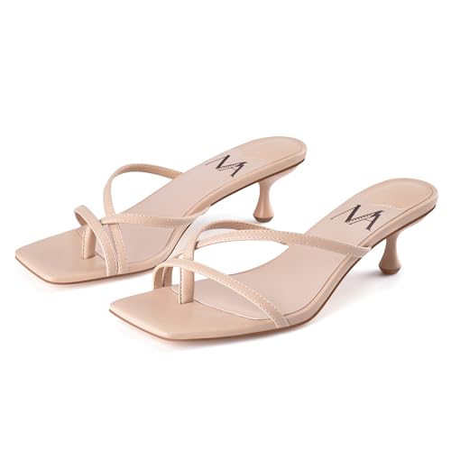 Image of MIRAAZZURRA Kitten Heels for Women Square Toe Flip Flop Low Heel Sandals | Kitten Heels for Women,Flip Flop Thong Heels,Square Toe,Low Heels,Slip On Slide Sandals,Daily Summer Shoes